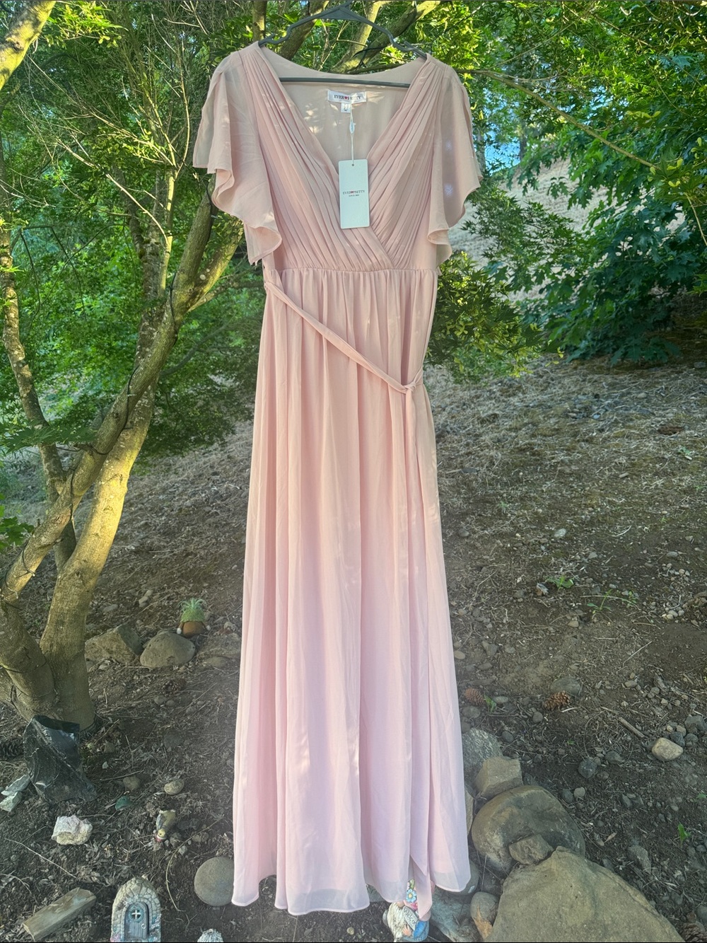 NWT Ever-Pretty Pink Pleated V-Neck Flutter Sleeve Chiffon Maxi Dress  size 12